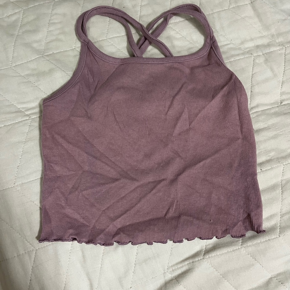 Art Class Purple Ribbed Sleeveless Crop Tank